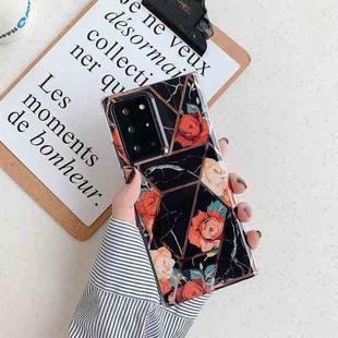 For Samsung Galaxy S20 Plus Electroplating Stitching Pattern Soft TPU Protective Case(Stitching Black Flowers)