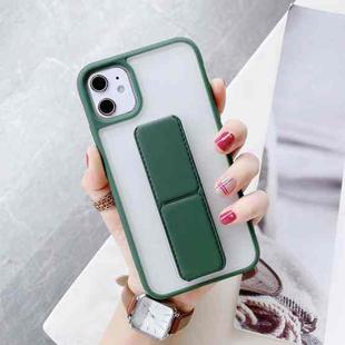 For iPhone 12 mini Transparent Shockproof Matte Protective Case with Wristband & Holder (Dark Green)