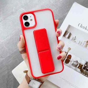 For iPhone 12 mini Transparent Shockproof Matte Protective Case with Wristband & Holder (Red)