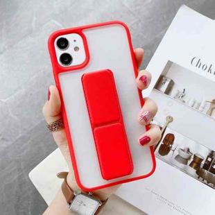 For iPhone 12 Pro Max Transparent Shockproof Matte Protective Case with Wristband & Holder(Red)