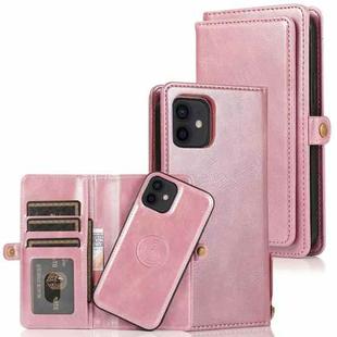 For iPhone 12 mini Multiple Card Slots Detachable Magnetic Horizontal Flip Leather Case with Card Slots & Holder & Wallet (Rose Gold)