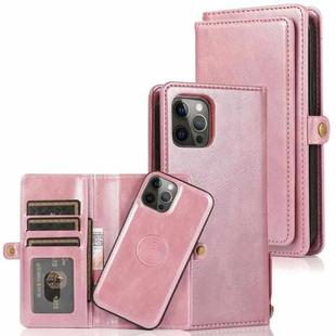 For iPhone 12 / 12 Pro Multiple Card Slots Detachable Magnetic Horizontal Flip Leather Case with Card Slots & Holder & Wallet(Rose Gold)
