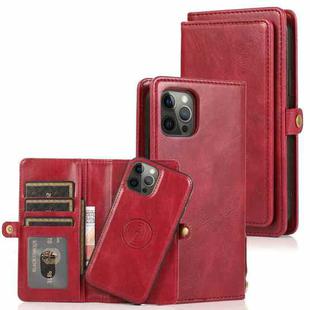 For iPhone 12 Pro Max Multiple Card Slots Detachable Magnetic Horizontal Flip Leather Case with Card Slots & Holder & Wallet(Red)