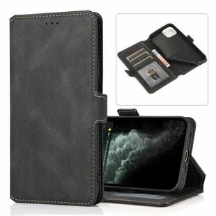 For iPhone 12 / 12 Pro Retro Magnetic Closing Clasp Horizontal Flip Leather Case with Holder & Card Slots & Photo Frame & Wallet(Black)