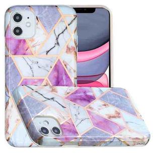 For iPhone 11 Full Plating Splicing Gilding Protective Case (Purple White Marble Color Matching)