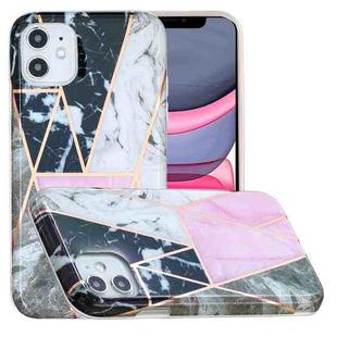 For iPhone 11 Full Plating Splicing Gilding Protective Case (Grey Pink White Marble Color Matching)