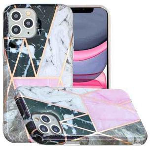 For iPhone 11 Pro Full Plating Splicing Gilding Protective Case (Grey Pink White Marble Color Matching)