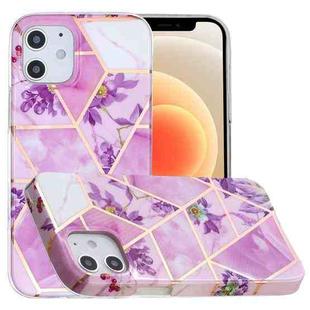 For iPhone 12 mini Full Plating Splicing Gilding Protective Case (Purple Flowers Color Matching)