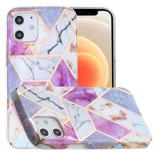 For iPhone 12 mini Full Plating Splicing Gilding Protective Case (Purple White Marble Color Matching)