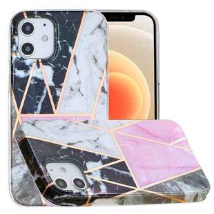 For iPhone 12 mini Full Plating Splicing Gilding Protective Case (Grey Pink White Marble Color Matching)