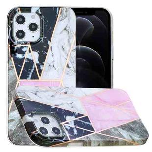 For iPhone 12 / 12 Pro Full Plating Splicing Gilding Protective Case(Grey Pink White Marble Color Matching)