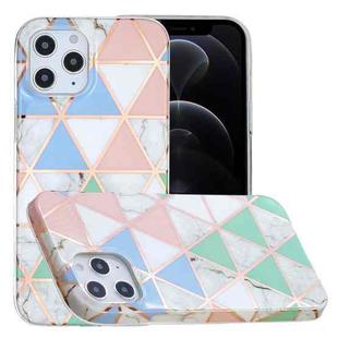 For iPhone 12 / 12 Pro Full Plating Splicing Gilding Protective Case(Blue White Green Pink Color Matching)