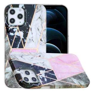 For iPhone 12 Pro Max Full Plating Splicing Gilding Protective Case(Grey Pink White Marble Color Matching)