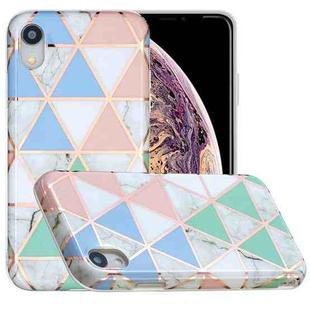 For iPhone XR Full Plating Splicing Gilding Protective Case(Blue White Green Pink Color Matching)