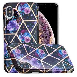 For iPhone X / XS Full Plating Splicing Gilding Protective Case(Black Background Flower Matching Color)