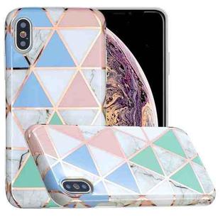 For iPhone X / XS Full Plating Splicing Gilding Protective Case(Blue White Green Pink Color Matching)
