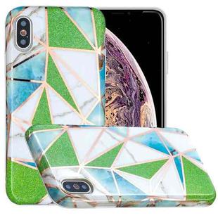 For iPhone X / XS Full Plating Splicing Gilding Protective Case(Green Triangle Body Color Matching)