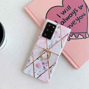 For Samsung Galaxy S20 Electroplating Stitching Pattern Soft TPU Protective Case with Ring Holder(Stitching Pink Flowers)