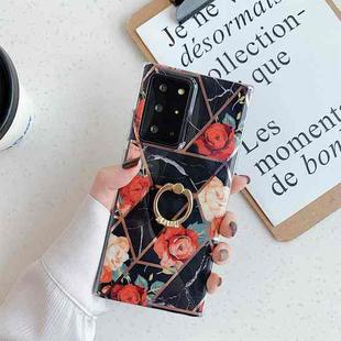 For Samsung Galaxy S20 Plus Electroplating Stitching Pattern Soft TPU Protective Case with Ring Holder(Stitching Black Flowers)