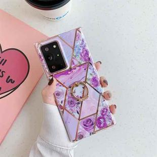 For Samsung Galaxy Note20 Electroplating Stitching Pattern Soft TPU Protective Case with Ring Holder(Stitching Purple Flowers)