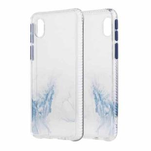 For Samsung Galaxy A01 Core Marble Pattern Glittery Powder Shockproof TPU Case with Detachable Buttons(Light Blue)