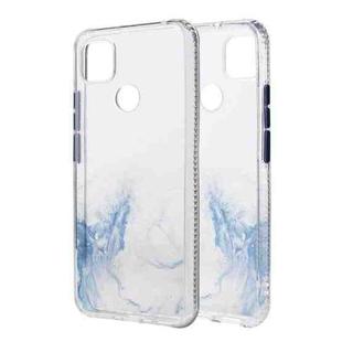 For Xiaomi Redmi 9C Marble Pattern Glittery Powder Shockproof TPU Case with Detachable Buttons(Light Blue)