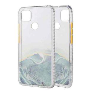 For Xiaomi Redmi 9C Marble Pattern Glittery Powder Shockproof TPU Case with Detachable Buttons(Green)