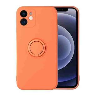 For iPhone 12 mini Solid Color Liquid Silicone Shockproof Full Coverage Protective Case with Ring Holder (Coral Orange)