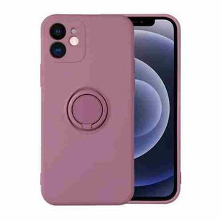 For iPhone 12 Pro Solid Color Liquid Silicone Shockproof Full Coverage Protective Case with Ring Holder(Cherry Purple)