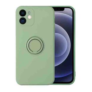 For iPhone 12 Pro Max Solid Color Liquid Silicone Shockproof Full Coverage Protective Case with Ring Holder(Green)