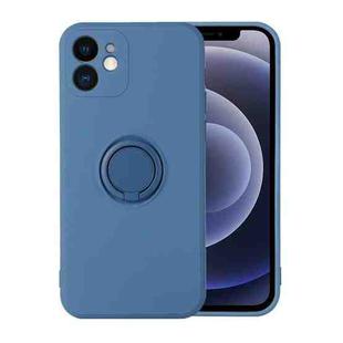 For iPhone 12 Pro Max Solid Color Liquid Silicone Shockproof Full Coverage Protective Case with Ring Holder(Sapphire Blue)