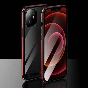 Electroplating Frame Double Sides Tempered Glass Magnetic Adsorption Case For iPhone 12 mini(Black + Red)