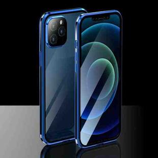 Electroplating Frame Double Sides Tempered Glass Magnetic Adsorption Case For iPhone 12 Pro (Blue + Black)