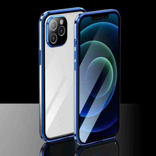 Electroplating Frame Double Sides Tempered Glass Magnetic Adsorption Case For iPhone 12 Pro (Blue + Silver)
