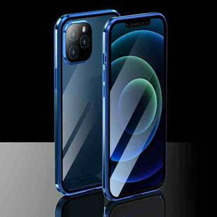 Electroplating Frame Double Sides Tempered Glass Magnetic Adsorption Case For iPhone 12 Pro Max(Blue)