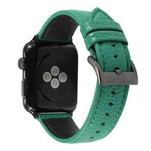 Litchi Texture Genuine Leather Watch Band For Apple Watch Series 7 41mm / 6 & SE & 5 & 4 40mm / 3 & 2 & 1 38mm(Green)