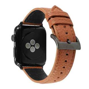 Litchi Texture Genuine Leather Watch Band For Apple Watch Series 7 41mm / 6 & SE & 5 & 4 40mm / 3 & 2 & 1 38mm(Brown)
