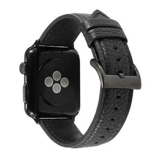 Litchi Texture Genuine Leather Watch Band For Apple Watch Series 7 41mm / 6 & SE & 5 & 4 40mm / 3 & 2 & 1 38mm(Black)