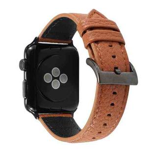 Litchi Texture Genuine Leather Watch Band For Apple Watch Series 7 45mm / 6 & SE & 5 & 4 44mm / 3 & 2 & 1 42mm(Brown)