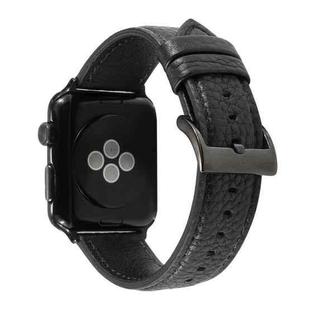 Litchi Texture Genuine Leather Watch Band For Apple Watch Series 7 45mm / 6 & SE & 5 & 4 44mm / 3 & 2 & 1 42mm(Black)