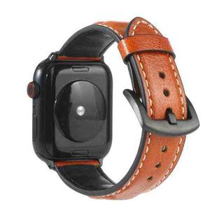 Genuine Leather Watch Band For Apple Watch Series 7 41mm / 6 & SE & 5 & 4 40mm / 3 & 2 & 1 38mm(Yellow Brown)