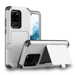 For Samsung Galaxy S20+ Dustproof Pressure-proof Shockproof PC + TPU Case with Card Slot & Mirror(White)