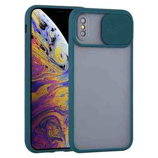For iPhone X / XS Sliding Camera Cover Design TPU Protective Case(Dark Green)