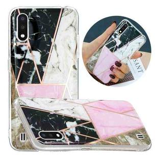 For Samsung Galaxy A01 Flat Plating Splicing Gilding Protective Case(Grey Pink White Marble Color Matching)
