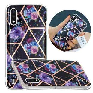 For Samsung Galaxy A01 Flat Plating Splicing Gilding Protective Case(Black Background Flower Matching Color)