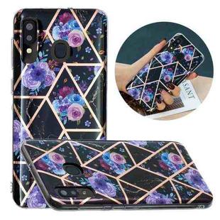For Samsung Galaxy A20 / A30 Flat Plating Splicing Gilding Protective Case(Black Background Flower Matching Color)