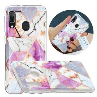 For Samsung Galaxy A20e Flat Plating Splicing Gilding Protective Case(Purple White Marble Color Matching)