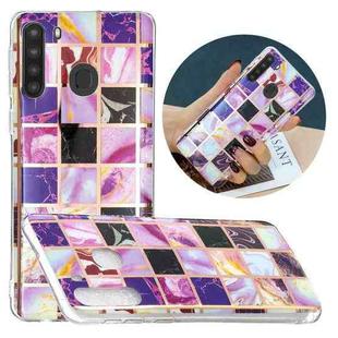 For Samsung Galaxy A21 Flat Plating Splicing Gilding Protective Case(Square Color Matching)