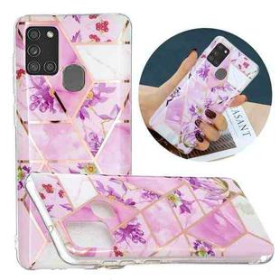 For Samsung Galaxy A21s Flat Plating Splicing Gilding Protective Case(Purple Flowers Color Matching)