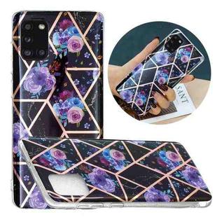 For Samsung Galaxy A31 Flat Plating Splicing Gilding Protective Case(Black Background Flower Matching Color)